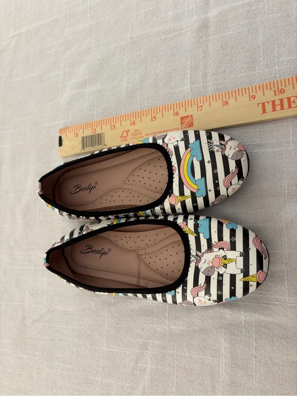 Kids' Unicorn Rainbow Ice Cream Print Ballet Flats - Black & White